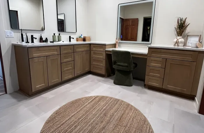 tile bath with cabinets and counters 